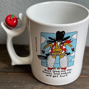 Vintage Jared Lee Studio 1998‎ Spinner Horse Mug Red Apple Spinner Cowboy Horse